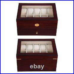 20 Top Walnut Wood Glass Watch Display Case Jewelry Box Collector Storage Gift