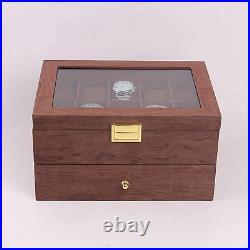 20 Watch Walnut Wood Case Glass Display Stand Storage Organizer Box With Drawer