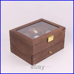 20 Watch Walnut Wood Case Glass Display Stand Storage Organizer Box With Drawer