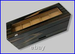 $211 Bey-Berk Men's Brown Lacquered Wood 5 Slot Watch Box Glass Lid Jewelry Case