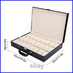 24 Slots Watch Box Wood Display Glass Jewelry Storage Box Organizer Case ABE