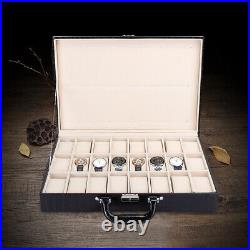 24 Slots Watch Box Wood Display Glass Jewelry Storage Box Organizer Case ABE
