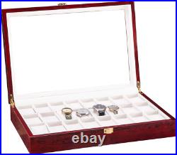 24 Slots Wooden Case Watch Display Box for Men Women Glass Top Collection Box Je