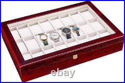 24 Slots Wooden Case Watch Display Box for Men Women Glass Top Collection Box Je