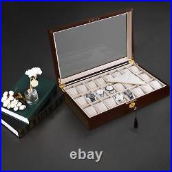 24 Walnut Wood Mens Watch Display Glass Top Case Organizer Collector Jewelry