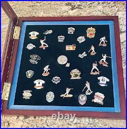 29 Baseball Pins Wood Glass Case Signature Action Brooklyn Dodgers Houston Colts