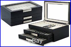 30 Pen slot Fountain Ebony Wood glass Display Case Organizer Storage Box Jewelry