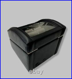 $324 Bey-Berk Men's Black Wood Leather Glass Lid Jewelry Case Winder Watch Box