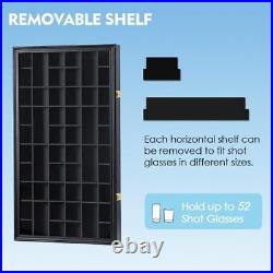 36 Slots Shot Glass Display Case with Lockable Door, Solid Wood 18x26 Black