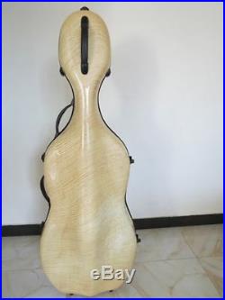 4/4 Cello Case Fiber glass hard Shell Case Strong Wood Flame Pattern with wheel