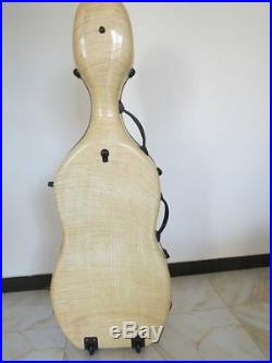 4/4 Cello Case Fiber glass hard Shell Case Strong Wood Flame Pattern with wheel