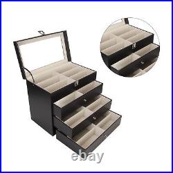 4 Layer Drawer Sunglasses Display Case 24 Slots PU Leather Eyeglass Collect EJJ