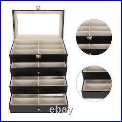 4 Layer Drawer Sunglasses Display Case 24 Slots PU Leather Eyeglass Collecti HMO