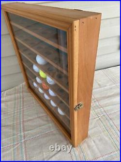 49 Golf Ball Hanging Wall Display Pine Wood Case Cabinet withGlass Door 16x16x2.7