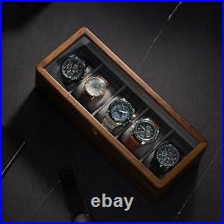 5/10 Slots Watch Display Case Walnut Wood Glass Top Jewelry Box Collector Men
