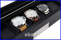 5 Ebony Wood Watch Box Display Case Storage Jewelry Organizer with Glass Top New