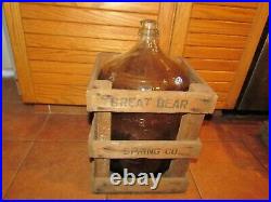 5 Gallon Great Bear Spring Co Water Beer Wine Glass Bottle Jug in Wood Case
