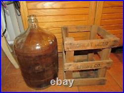 5 Gallon Great Bear Spring Co Water Beer Wine Glass Bottle Jug in Wood Case