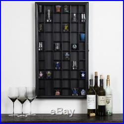 52-Opening Black Finish Wood Shot Glass Case Home Bar Decorative Wall Storage