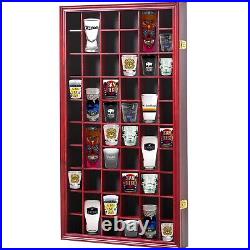52 Slots Shot Glass Display Case with Lockable Door, Solid Wood Cabinet Colle