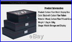 6 10 12 Slots Black Solid Wood Glass Collect Watch Display Storage Box Case Gift