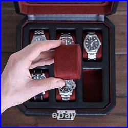 6 Slot Leather Watch Box with Valet Drawer Luxury Watch Case Display Organizer