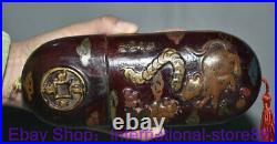 7.4 Old Chinese lacquerware Gilt Dynasty Palace Dragon Flower Glasses Case Box