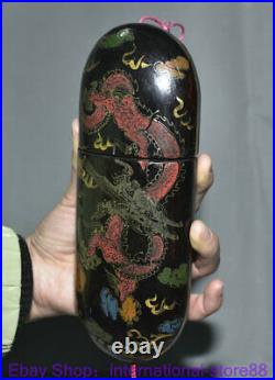 7.6 Rare Old Chinese lacquerware Gilt Dynasty Palace Dragon Glasses Case Box