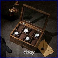 8-Slot Solid Wood Watch Box, Watch Case with Pillows, Glass Lid, for Men