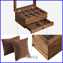 8 Slot Solid Wood Watch Box, Watch Case with Pillows, Glass Lid, for Men, Rustic