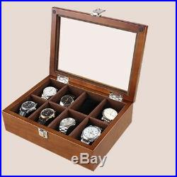 8 Slot Watch Boxes Case New Coffee Wood Watch Organizer with Glass Mechanic T8L9
