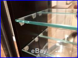 9 Glass Shelves Knick Knack Curio Wood Display Table Top or Wall Case Mahogany