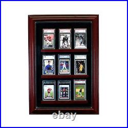 9 Graded Baseball Card Cabinet Style Display Case Glass Cherry with Black Suede