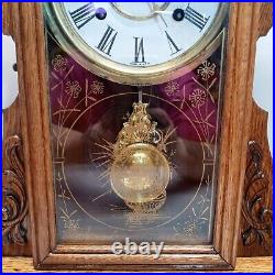 ANT/VTG New Haven Gingerbread Clock Refurbished Oak Case Wind-up Pendulum Works