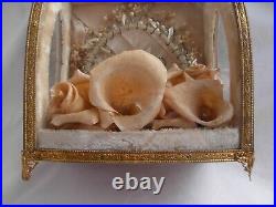 ANTIQUE FRENCH WEDDING SOUVENIR WITH CURVED GLASS DISPLAY CASE, 19th CENTURY