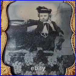 Antique 1860s 6th Plate Ambrotype Photo of Young Boy with Drum in Wood Case