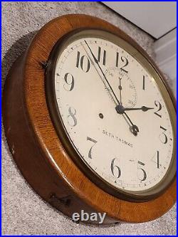 Antique 1928 SETH THOMAS'Office No. 14' Oak 30 Day Gallery Regulator Wall Clock