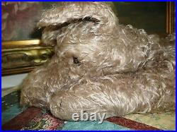 Antique 1950s Merrythought UK REGD Label Dog Pajama Case Mohair Glass Eyes 23 in