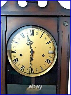 Antique 1960s Westminster 33 Pendulum Clock Chime Wood Case Glass Germany withKey