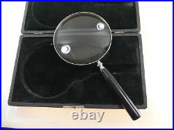 Antique 4 1/2 Magnifying Glass with Wood Handle Kinsman Padded Case