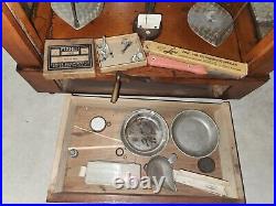 Antique Balance Scale Glass & Wood Case Fisher Scientific Company + Extras