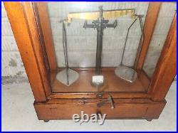 Antique Balance Scale Glass & Wood Case Fisher Scientific Company + Extras