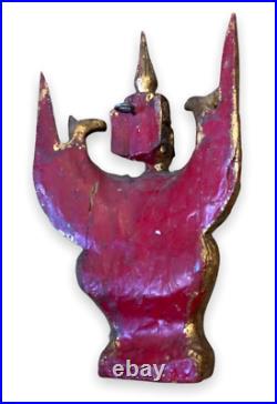 Antique Burmese Garuda Golden Wood Colored Glass Asian Art Decorative Rare 20th