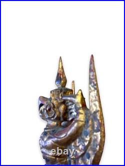 Antique Burmese Garuda Golden Wood Colored Glass Asian Art Decorative Rare 20th