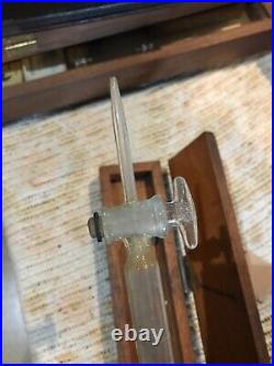 Antique Burrette Chemistry glass tube in Wood Case 31.75 x 3 1/8 100 Cc