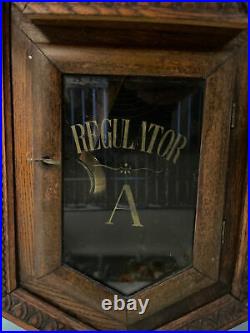 Antique Carved Regulator Wall Clock CaseWood & Glass