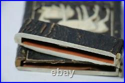 Antique Carved Wood Card Case Box Cigarette Glasses Case Set Deer
