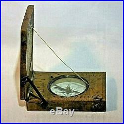 Antique Chinese Fruitwood Diptych Sundial Compass in Fitted Wood Case