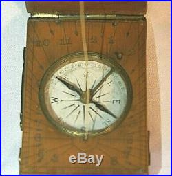 Antique Chinese Fruitwood Diptych Sundial Compass in Fitted Wood Case