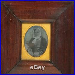 Antique Copper Cased Tintype Of Russian Grandmother In Glass Cased Wood Frame